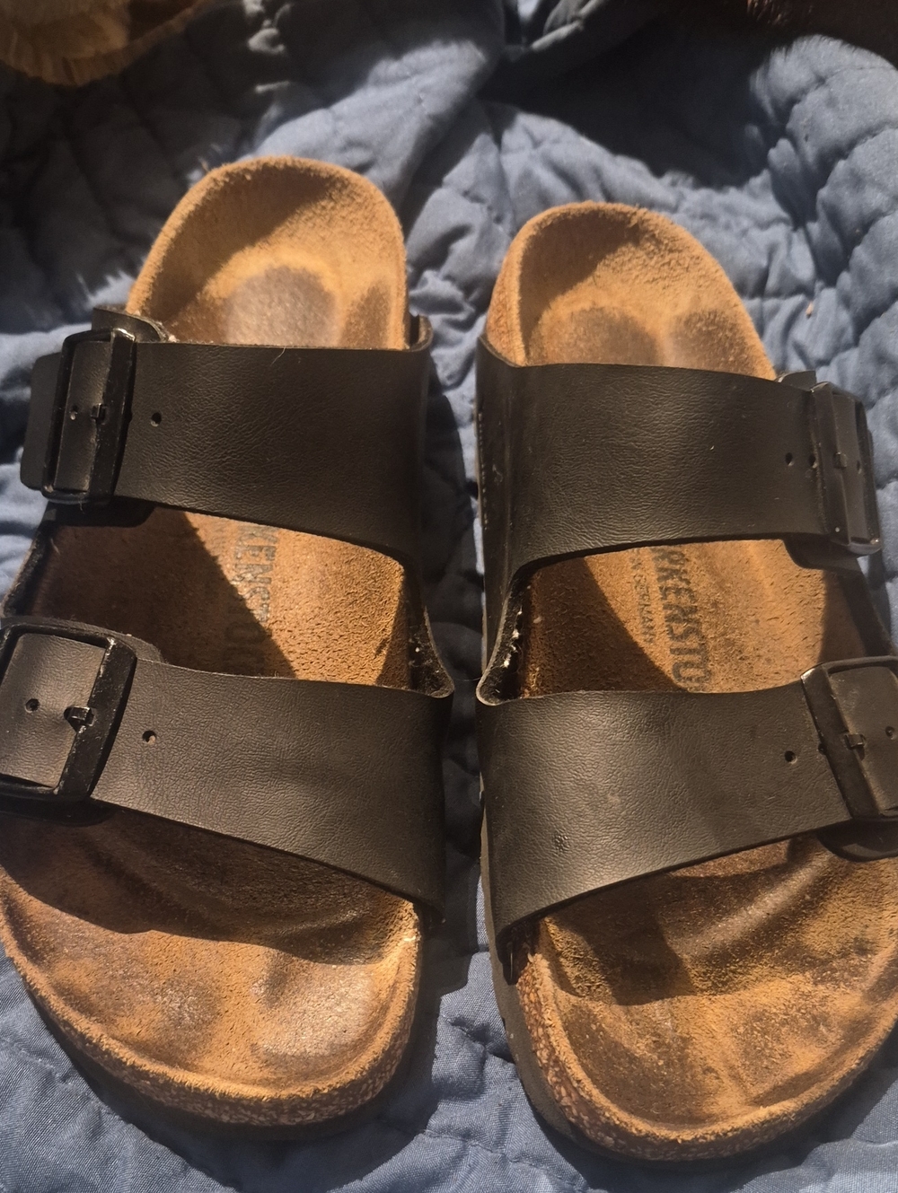 Birkenstock Black Double-Buckle Slide with Brown Footbed